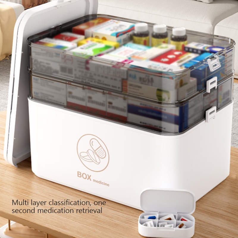 Portable Medicine Box Large Capacity First Aid Kit Multilayer Drug Storage Case For Family Emergenc