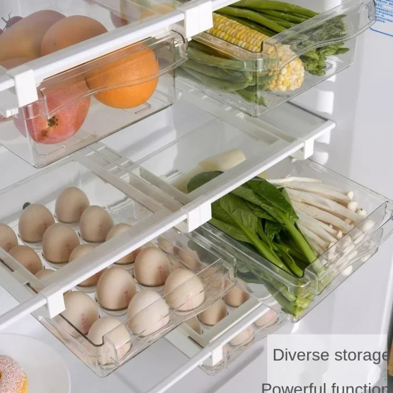 Refrigerator Drawer Style Food Storage Box, Sliding Plastic Cooking Container, Shelf Support, Fruit Packaging Machine