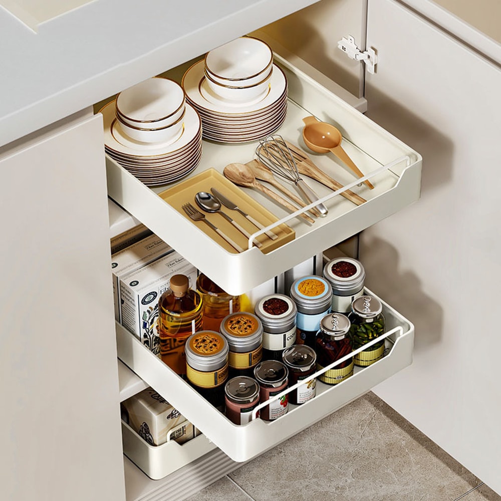Kitchen Storage Rack Slide Rail Pullout Storage Box Nail Free Installation High Temperature Extende 2