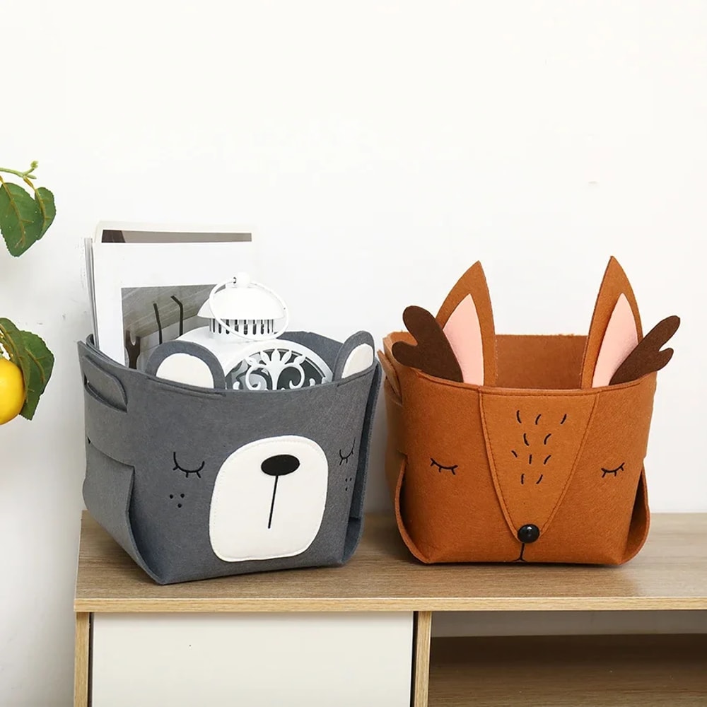 Cute Cartoon Animal DIY Storage Box Felt Fabric Foldable Storage Basket For Nursery Toys Organizers 4