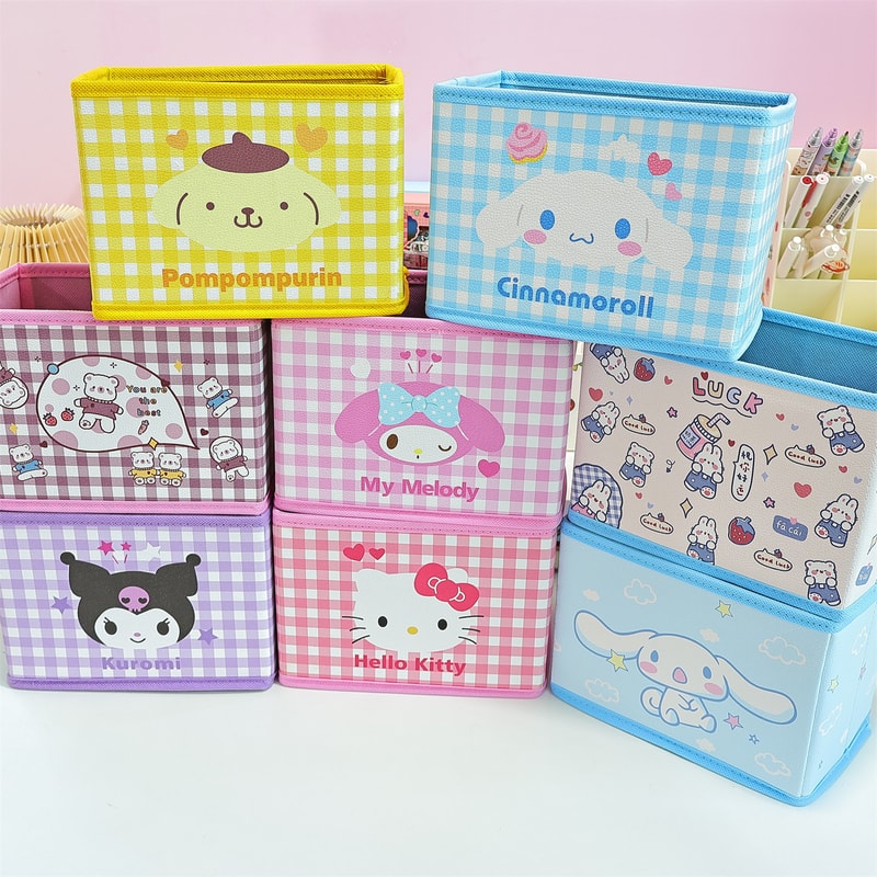 Desktop Storage Box Hello Kitty Cinnamoroll Flattenable Toy Organizer Underwear Cosmetic Stationery 3