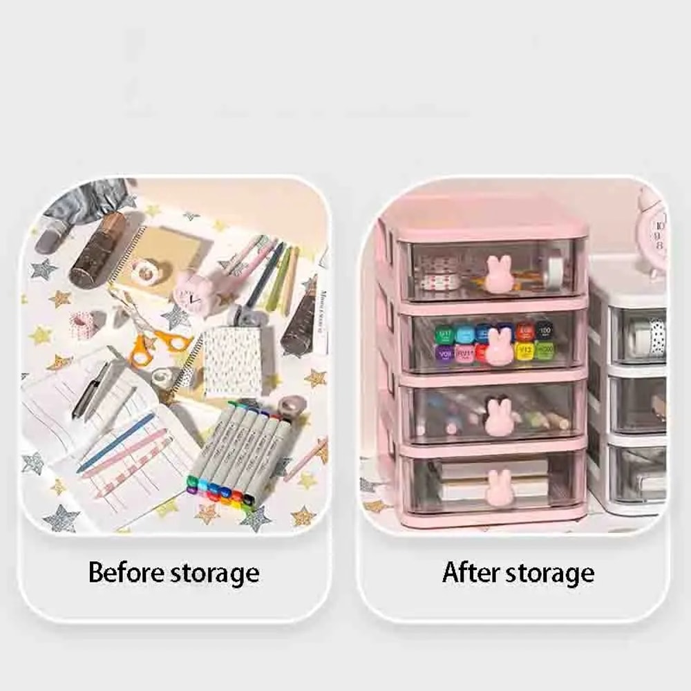 Clear Stacking Drawer Organizer MultiTier PP Storage Box Cartoon For Office Beauty Products Modular 5