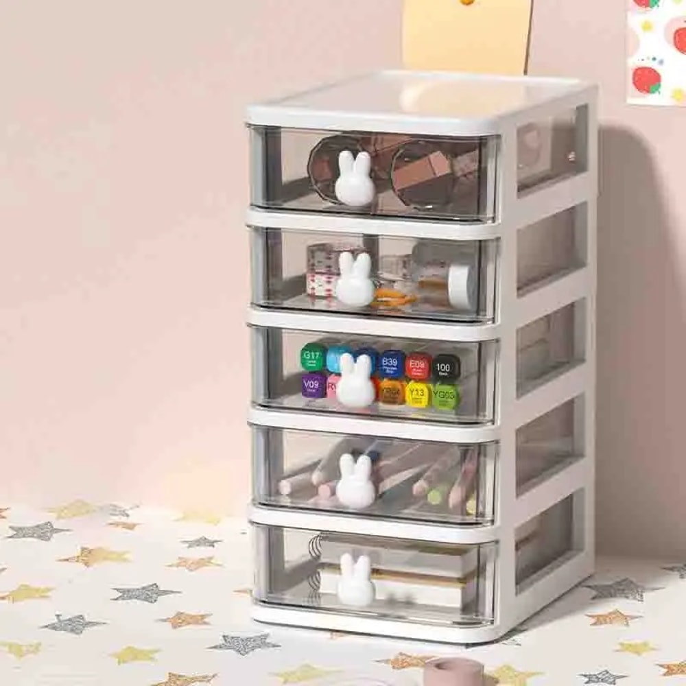 Clear Stacking Drawer Organizer MultiTier PP Storage Box Cartoon For Office Beauty Products Modular 9