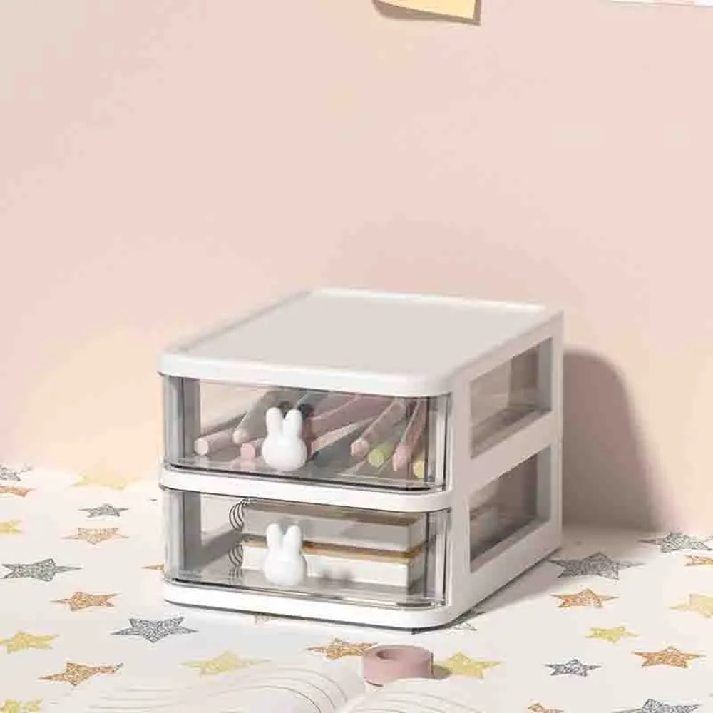 Clear Stacking Drawer Organizer MultiTier PP Storage Box Cartoon For Office Beauty Products Modular 6