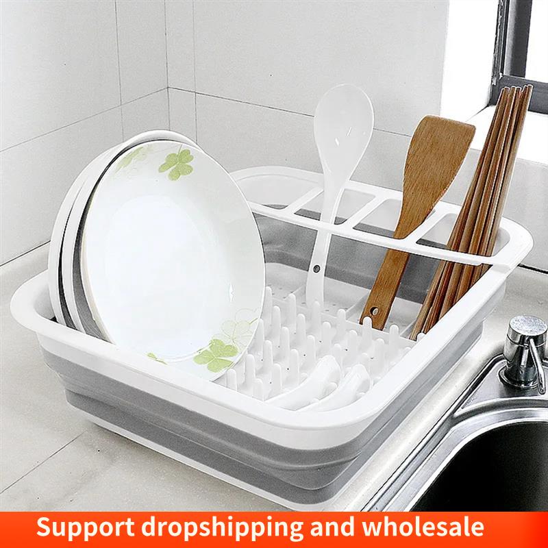 Foldable Dish Rack, Kitchen Storage, Water Leakage, Plastic Tableware, Drain Bowl Tray for Dinnerware, Home Drying Rack