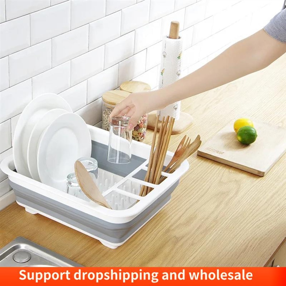 Foldable Dish Rack, Kitchen Storage, Water Leakage, Plastic Tableware, Drain Bowl Tray for Dinnerware, Home Drying Rack