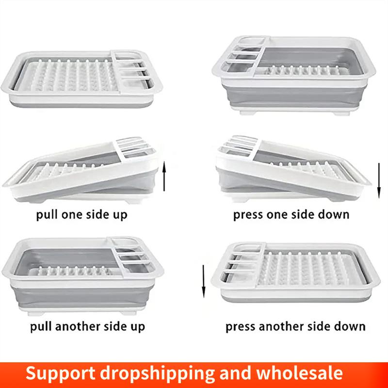 Foldable Dish Rack, Kitchen Storage, Water Leakage, Plastic Tableware, Drain Bowl Tray for Dinnerware, Home Drying Rack