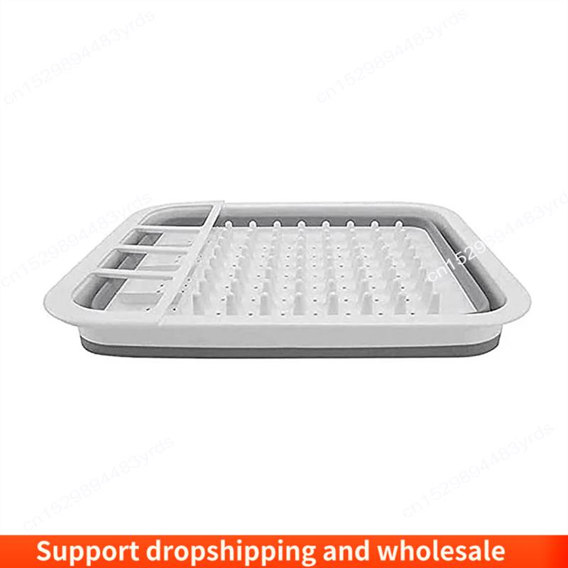 Foldable Dish Rack, Kitchen Storage, Water Leakage, Plastic Tableware, Drain Bowl Tray for Dinnerware, Home Drying Rack