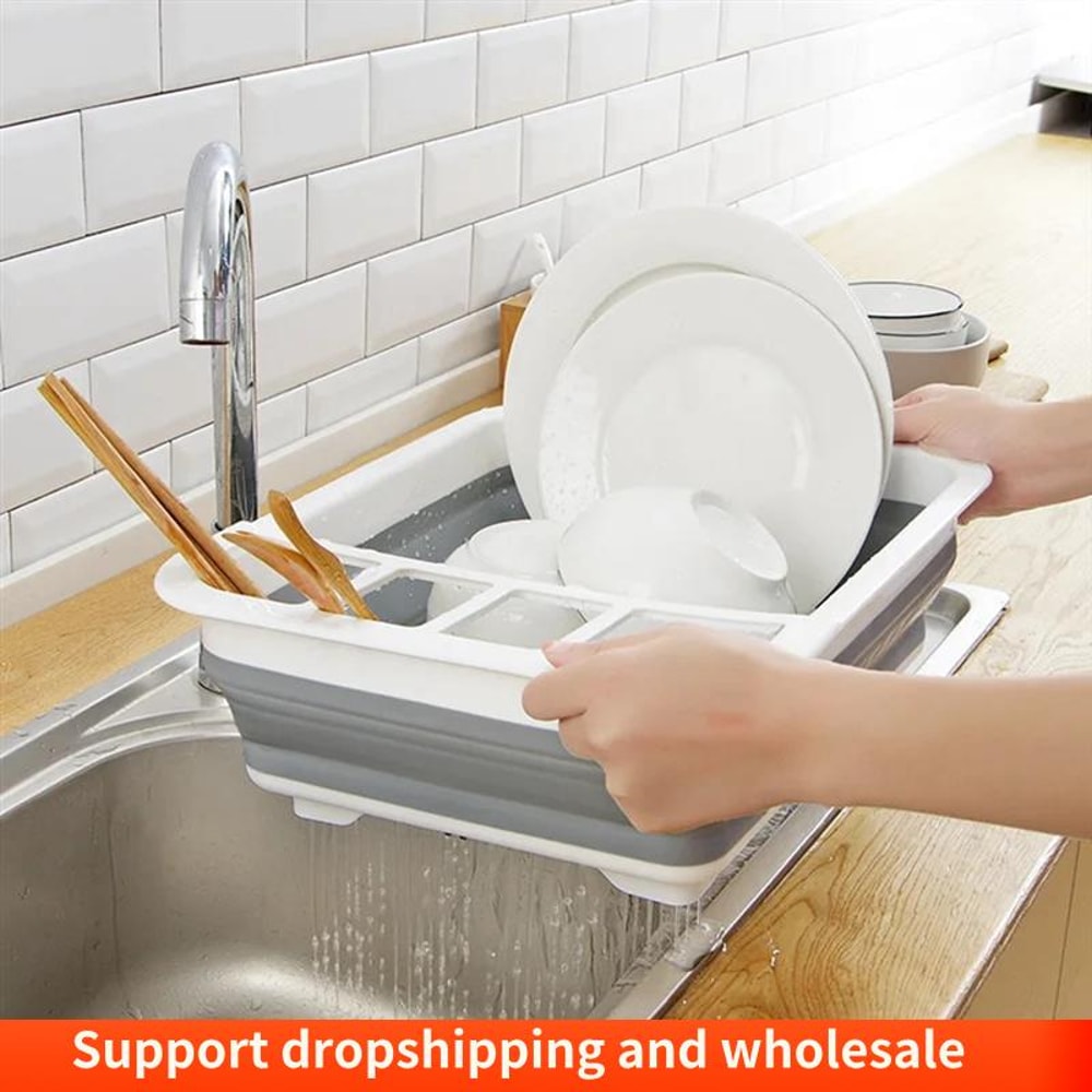 Foldable Dish Rack, Kitchen Storage, Water Leakage, Plastic Tableware, Drain Bowl Tray for Dinnerware, Home Drying Rack