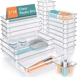 drawer organizers set for bedroom dresser, clear plastic desk dividers, office storage box for makeup, jewelry, gadgets