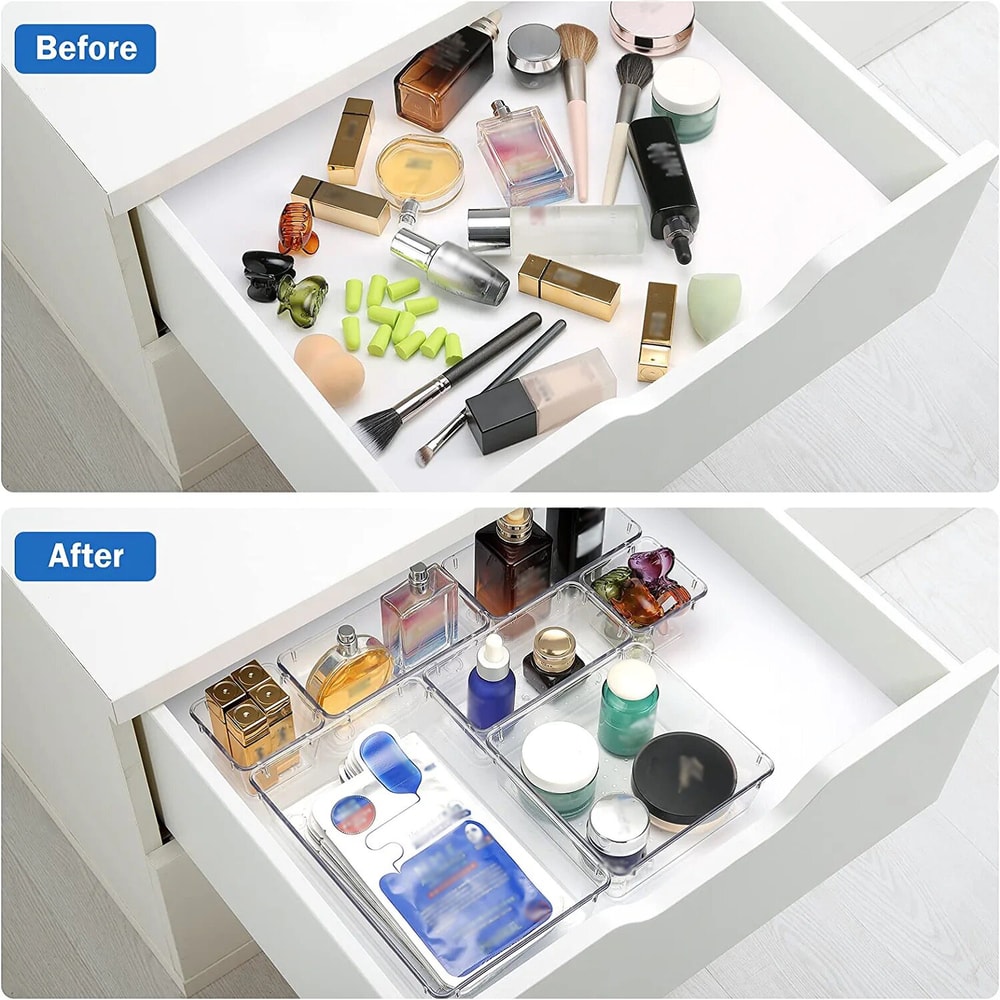 Drawer Organizers Set For Bedroom Dresser Clear Plastic Desk Dividers Office Storage Box For Makeup 2