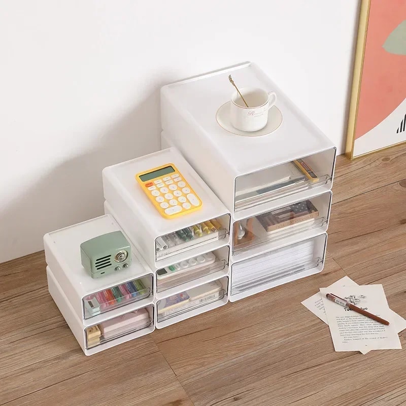 Transparent Desktop Storage Box Drawer Type Office File Storage Box Bedroom Study Stack Combination 1