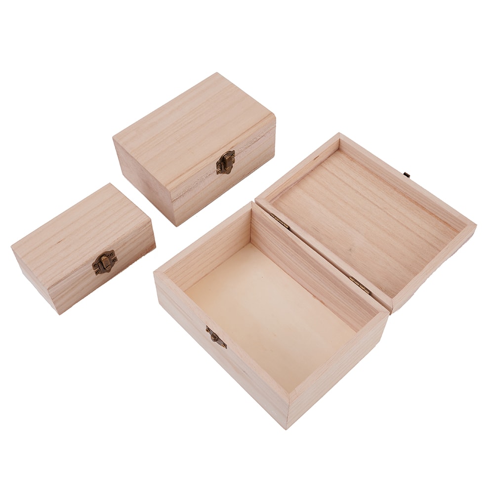 Color Scotch Plain Wood Wooden Square Hinged Storage Boxes Craft Gift Box Handmade Case Box For Sto 1