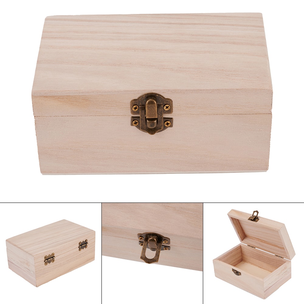 Color Scotch Plain Wood Wooden Square Hinged Storage Boxes Craft Gift Box Handmade Case Box For Sto 3