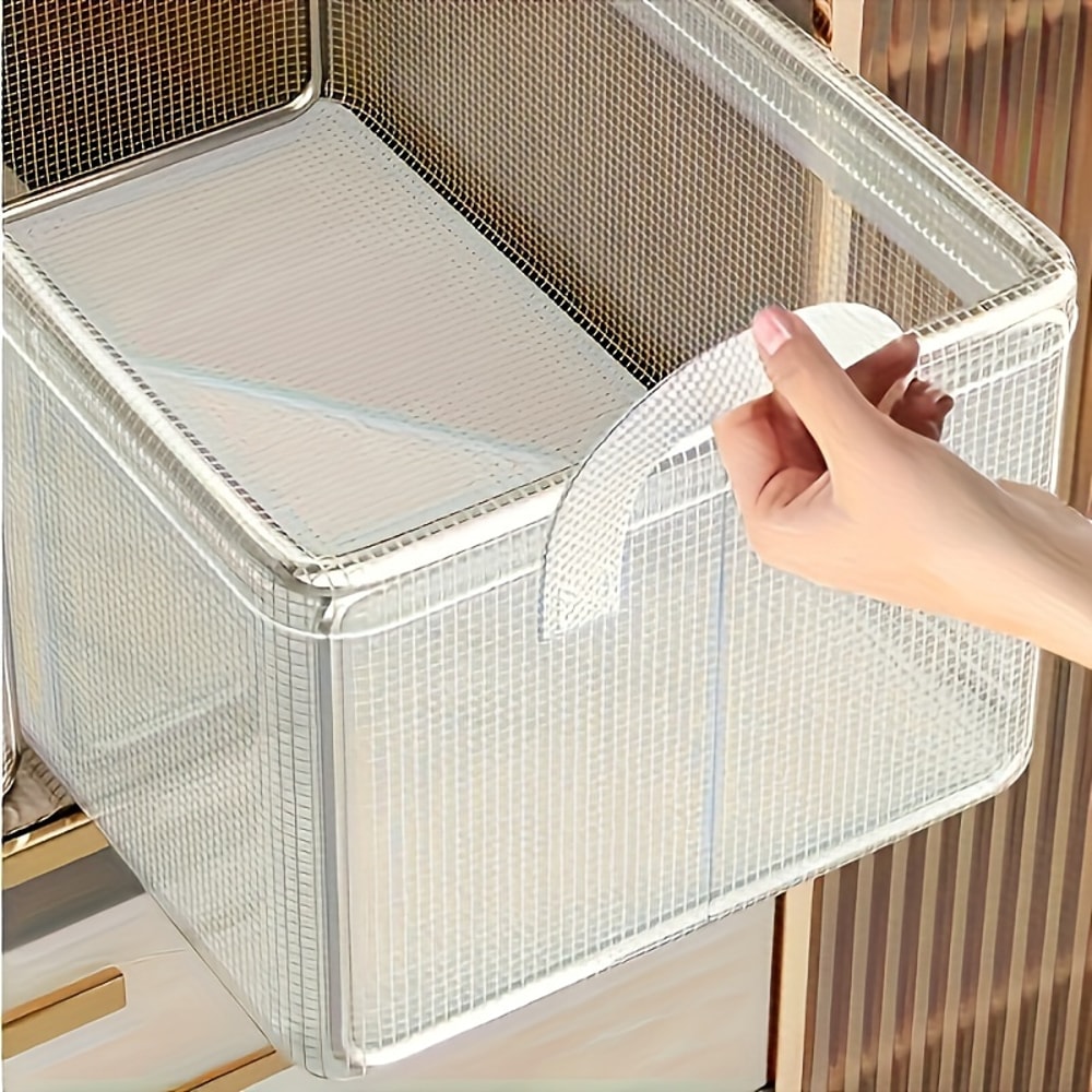 Chic Transparent PVC Storage Bins, Steel Frame, Foldable, Stackable Ivory Organizer for Clothes Accessories