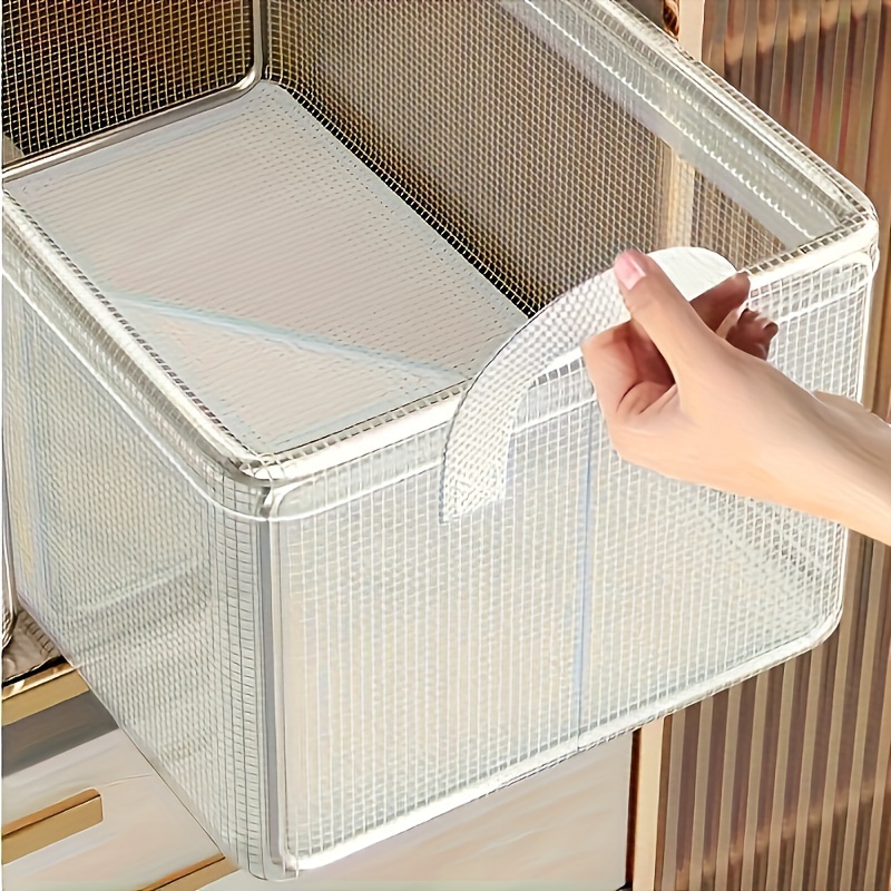 Chic Transparent PVC Storage Bins, Steel Frame, Foldable, Stackable Ivory Organizer for Clothes Accessories