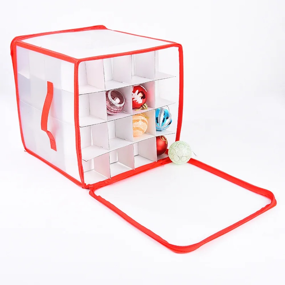 Christmas Ornament Storage Box With Zipper Xmas Ball Storage Tote Box For Ornaments Secure And Conv 0
