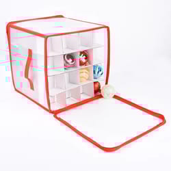 christmas ornament storage box with zipper, xmas ball storage tote box for ornaments, secure and convenient