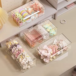 hair accessories organizer, acrylic storage box, clear hair tie organizer for headband, cosmetic storage box, desk