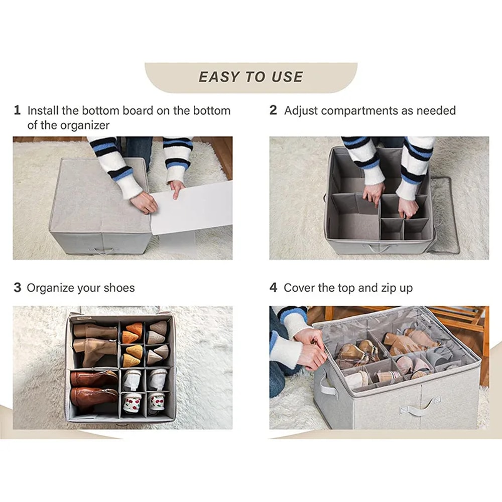 Shoe Organizer With Adjustable Dividers Fabric Shoe Hanger With Cover Shoe Storage Drawer Box Conta