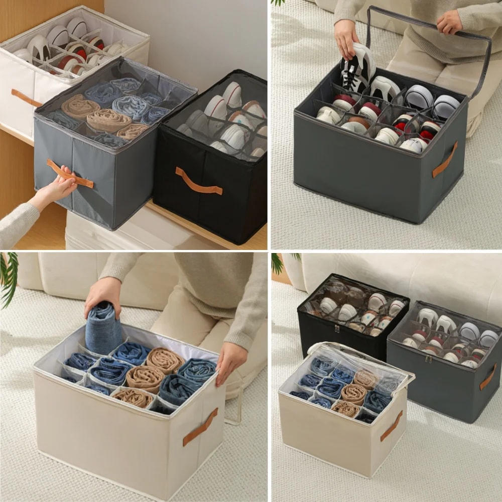 Shoe Organizer With Adjustable Dividers Fabric Shoe Hanger With Cover Shoe Storage Drawer Box Conta