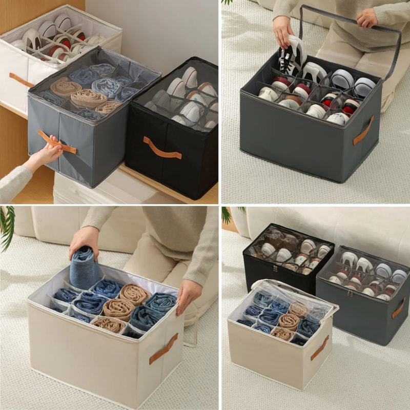 Shoe Organizer With Adjustable Dividers Fabric Shoe Hanger With Cover Shoe Storage Drawer Box Conta