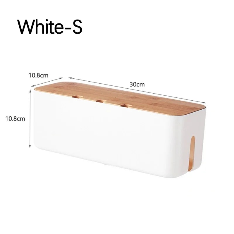 Bamboo Cover Cable Management Box Wire Junction Board Storage Box Hide Wires And Power Strips Desk 8