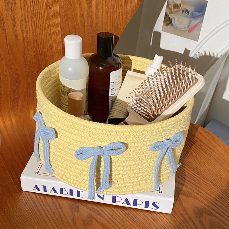 Storage Basket For Home Decor Cotton Rope Storage Basket Hand Woven Toys Holder Desktop Clutter Sto 3