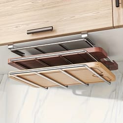 stainless steel double layer kitchen storage rack, cutting board drainer organizer for under cabinet household use