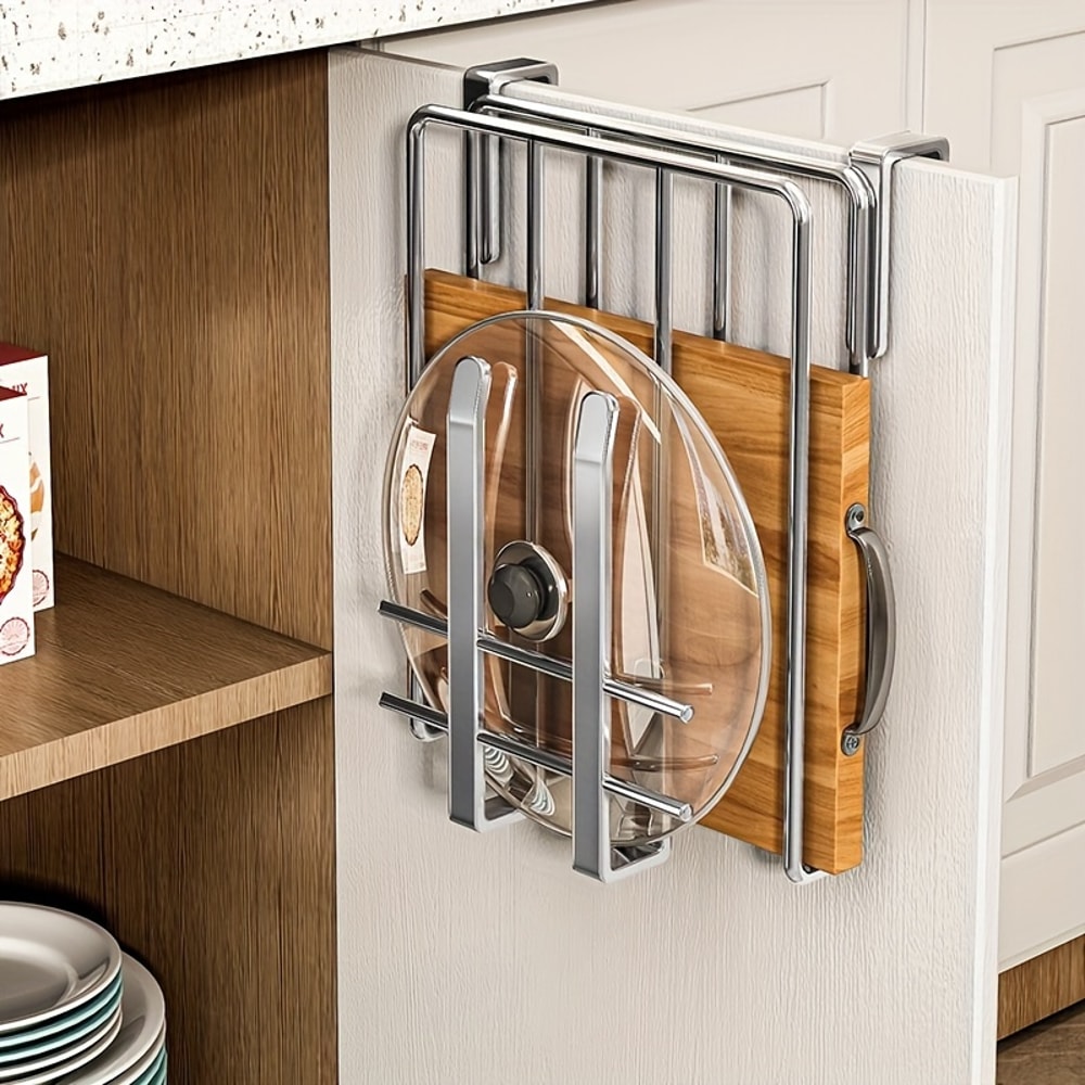 Stainless Steel Double Layer Kitchen Storage Rack, Cutting Board Drainer Organizer for Under Cabinet Household Use