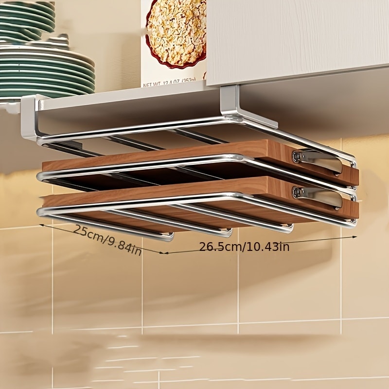 Stainless Steel Double Layer Kitchen Storage Rack, Cutting Board Drainer Organizer for Under Cabinet Household Use