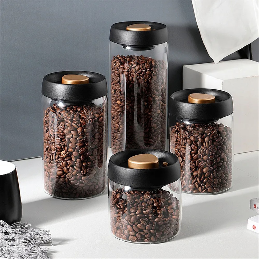 Coffee Beans Vacuum Sealed Tank Household Glass Food Storage Tank Moisture Proof Air Extraction Tra