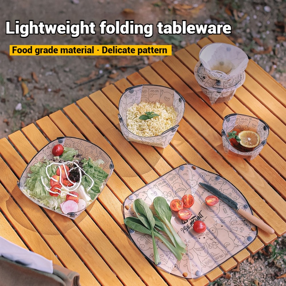 Collapsible Bowl Set Outdoor Camping, Foldable Tableware Ultralight, Portable Plastic Folding Bowl Dinner Plate Cup