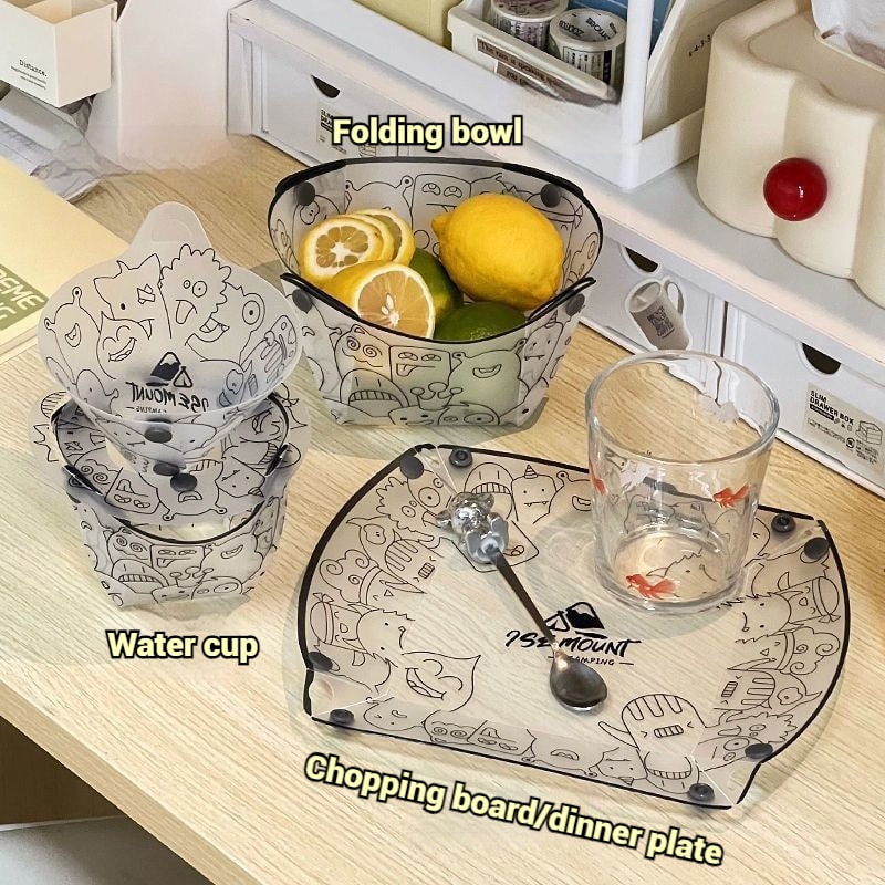 Collapsible Bowl Set Outdoor Camping, Foldable Tableware Ultralight, Portable Plastic Folding Bowl Dinner Plate Cup