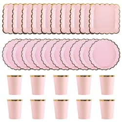 solid color disposable tableware, pink blue paper plate cup set, baby shower wedding party decor, birthday supplies