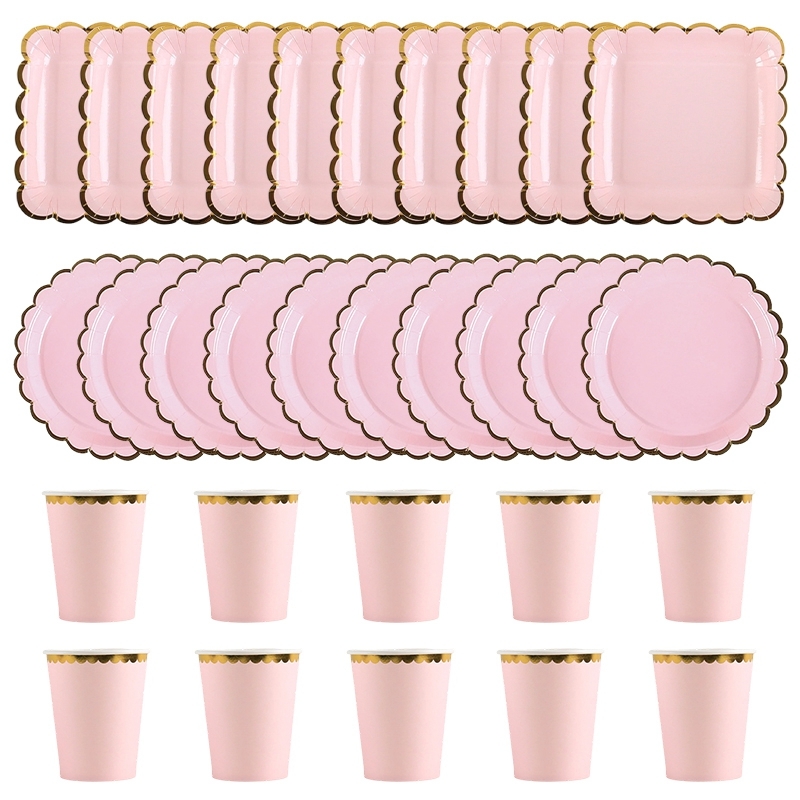 Solid Color Disposable Tableware, Pink Blue Paper Plate Cup Set, Baby Shower Wedding Party Decor, Birthday Supplies