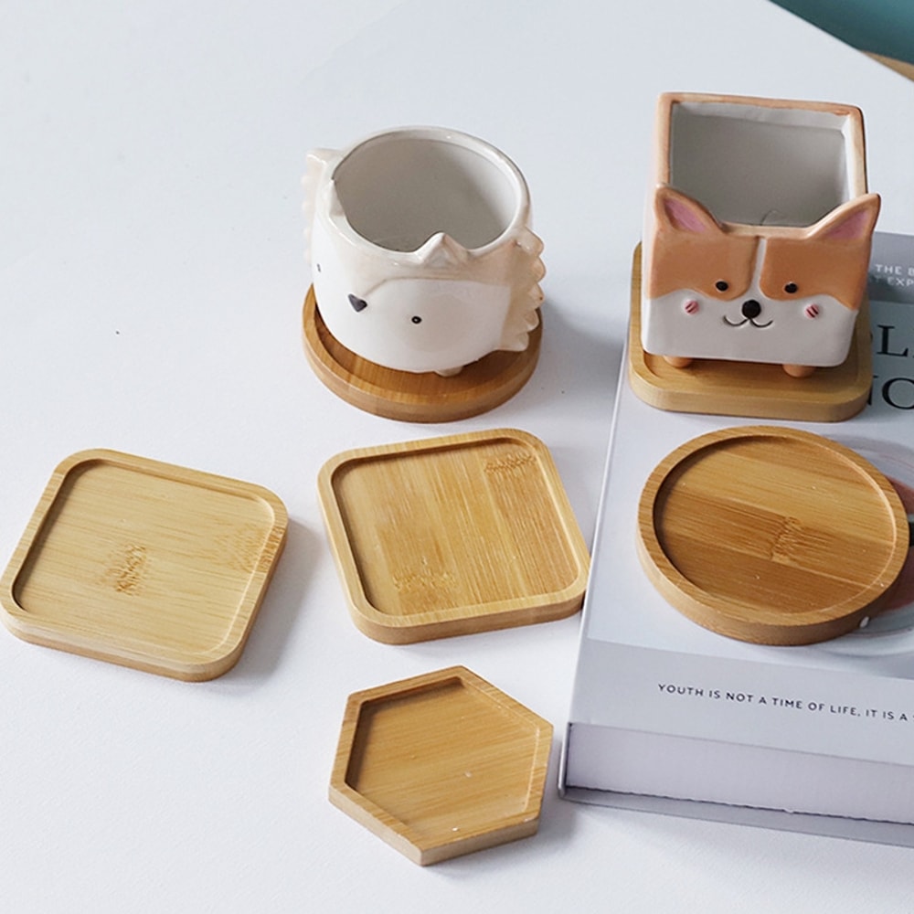 Mini Bamboo Tray Wood Saucer Flower Pot Tray Cup Pad Coaster Plate Kitchen Decorative Plate Creative Coffee Cup Mat Home Decor