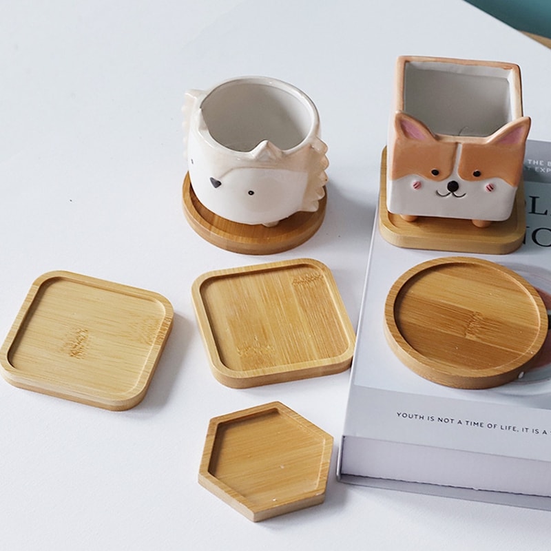 Mini Bamboo Tray Wood Saucer Flower Pot Tray Cup Pad Coaster Plate Kitchen Decorative Plate Creative Coffee Cup Mat Home Decor