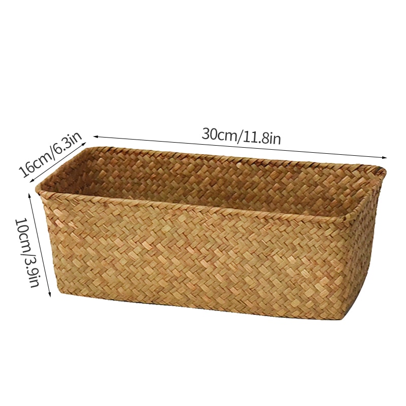 Woven Seagrass Wicker Storage Basket Rectangular Straw Rattan Basket Multipurpose Fruit Cosmetic Su 7
