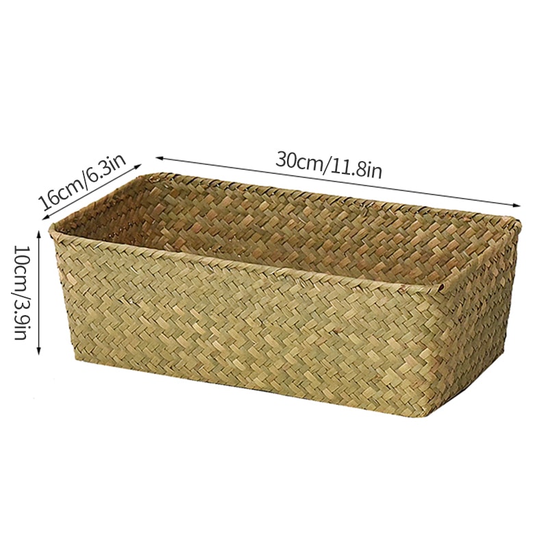 Woven Seagrass Wicker Storage Basket Rectangular Straw Rattan Basket Multipurpose Fruit Cosmetic Su 10