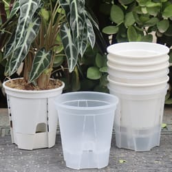 transparent self watering plant pots, plastic flowerpot planter with drainage holes for indoor and outdoor plants, home