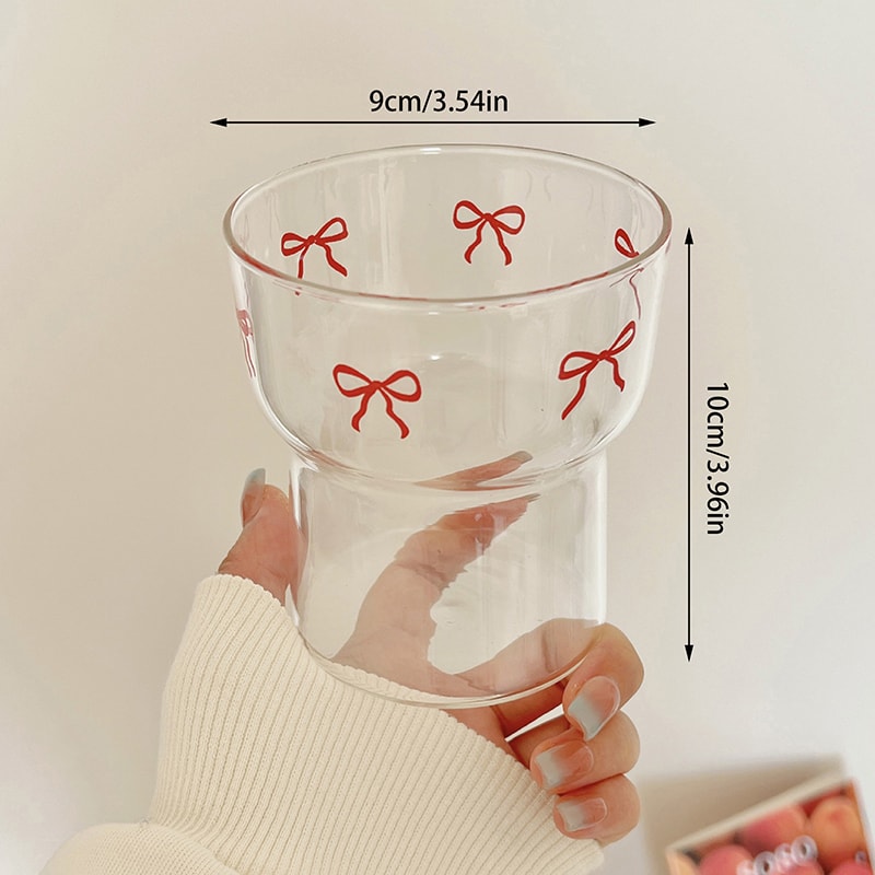 Style Bow Milk Glass Cup, Breakfast Juice Latte Coffee Cup, Couple Lover Girls Bow Pattern Glasses, Drink Cup Outdoor