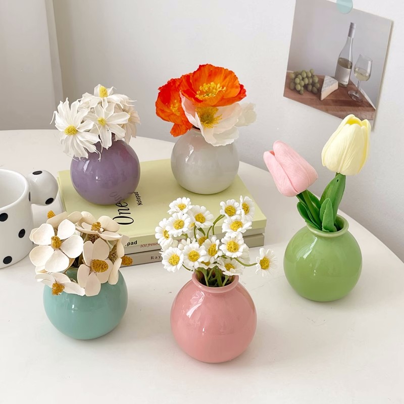 Ceramic Bud Vase, Small Single Stem Flower Vases, Mini Plant Bottle Pot, Decorative Floral Holder for Home Desktop Decor