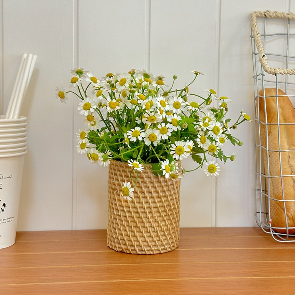 Natural Seaweed Weave Basket, Pastoral Rattan Vase, Bamboo Weaving Vases, Floral Arrangement, Dried Flower Vase for Home