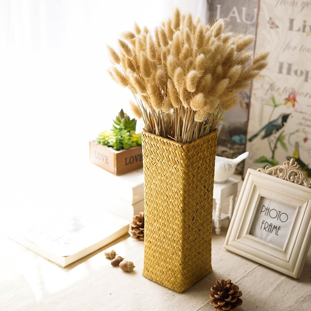 Natural Seaweed Weave Basket, Pastoral Rattan Vase, Bamboo Weaving Vases, Floral Arrangement, Dried Flower Vase for Home