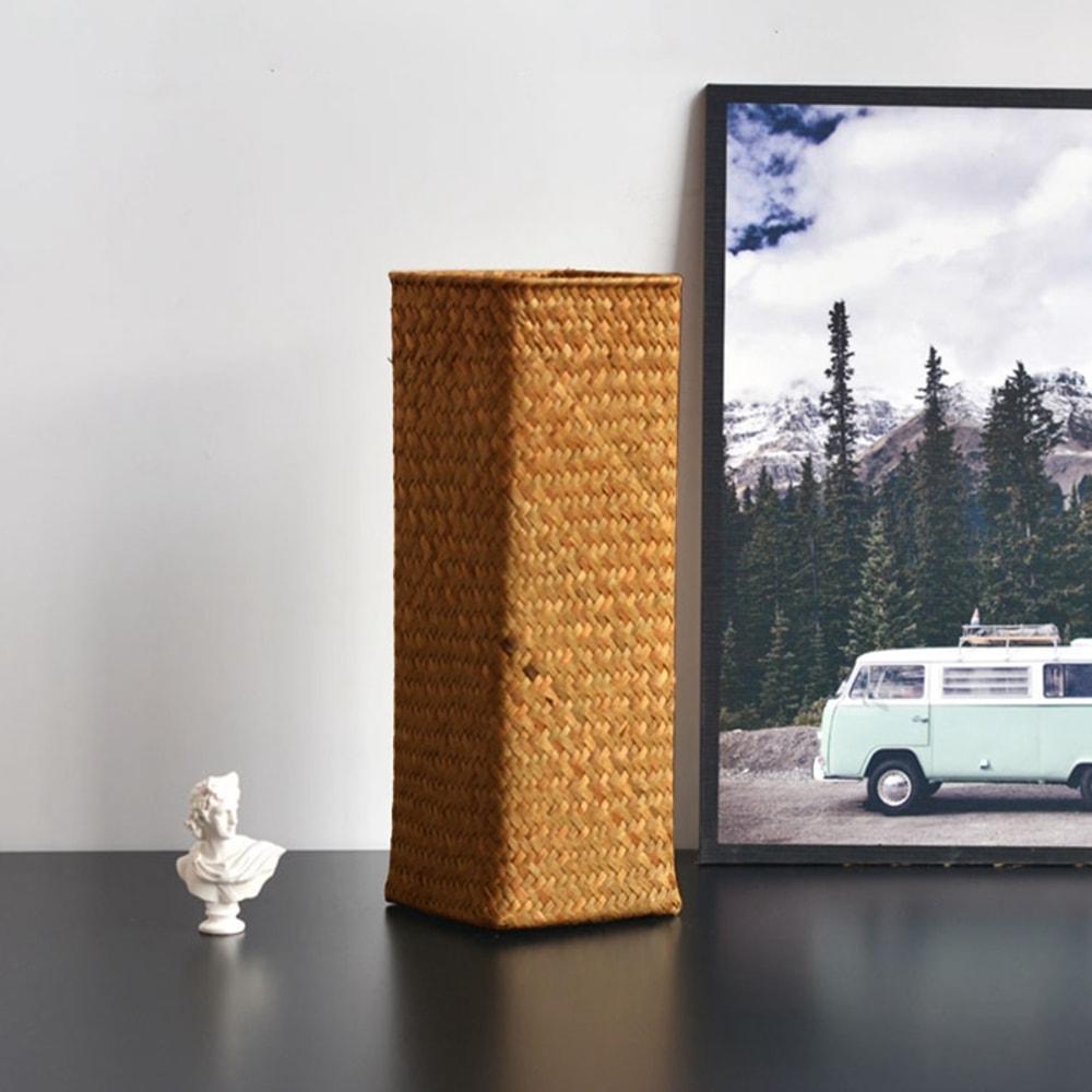 Natural Seaweed Weave Basket, Pastoral Rattan Vase, Bamboo Weaving Vases, Floral Arrangement, Dried Flower Vase for Home