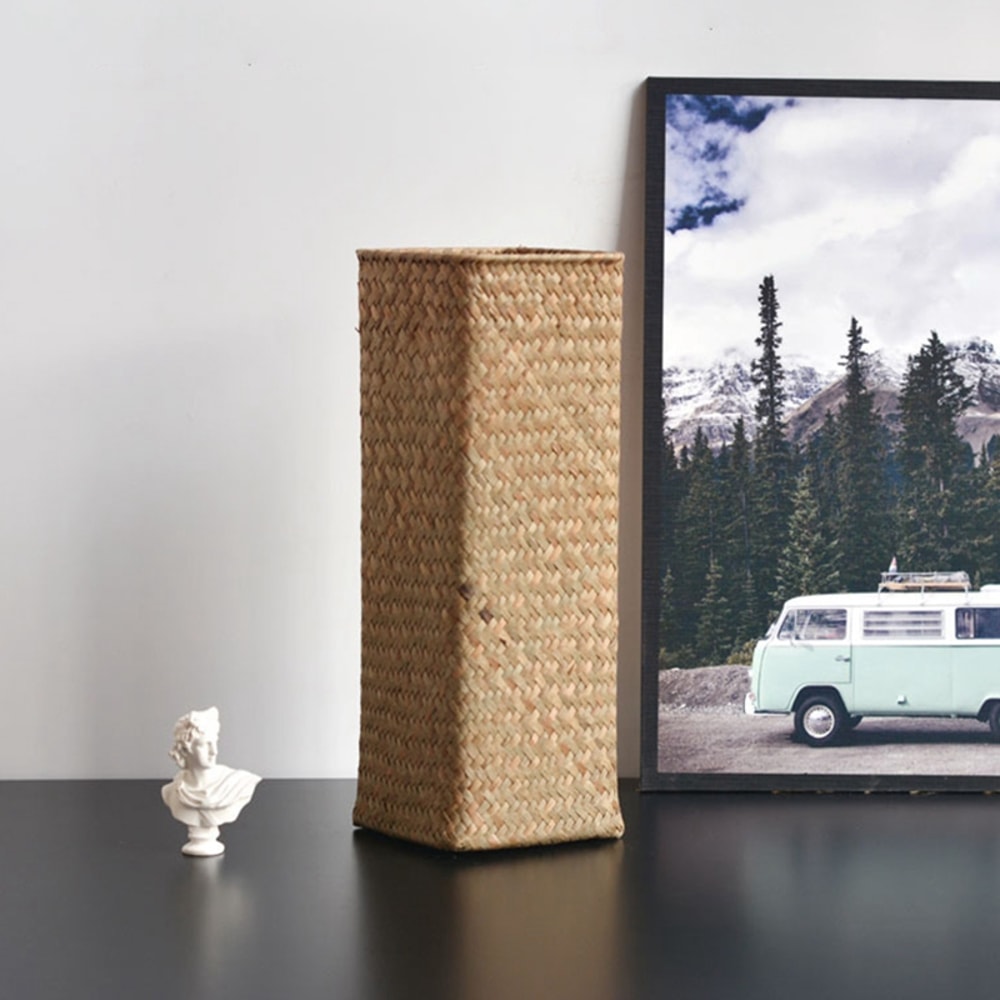 Natural Seaweed Weave Basket, Pastoral Rattan Vase, Bamboo Weaving Vases, Floral Arrangement, Dried Flower Vase for Home