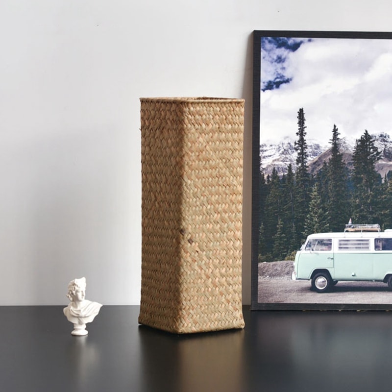 Natural Seaweed Weave Basket, Pastoral Rattan Vase, Bamboo Weaving Vases, Floral Arrangement, Dried Flower Vase for Home