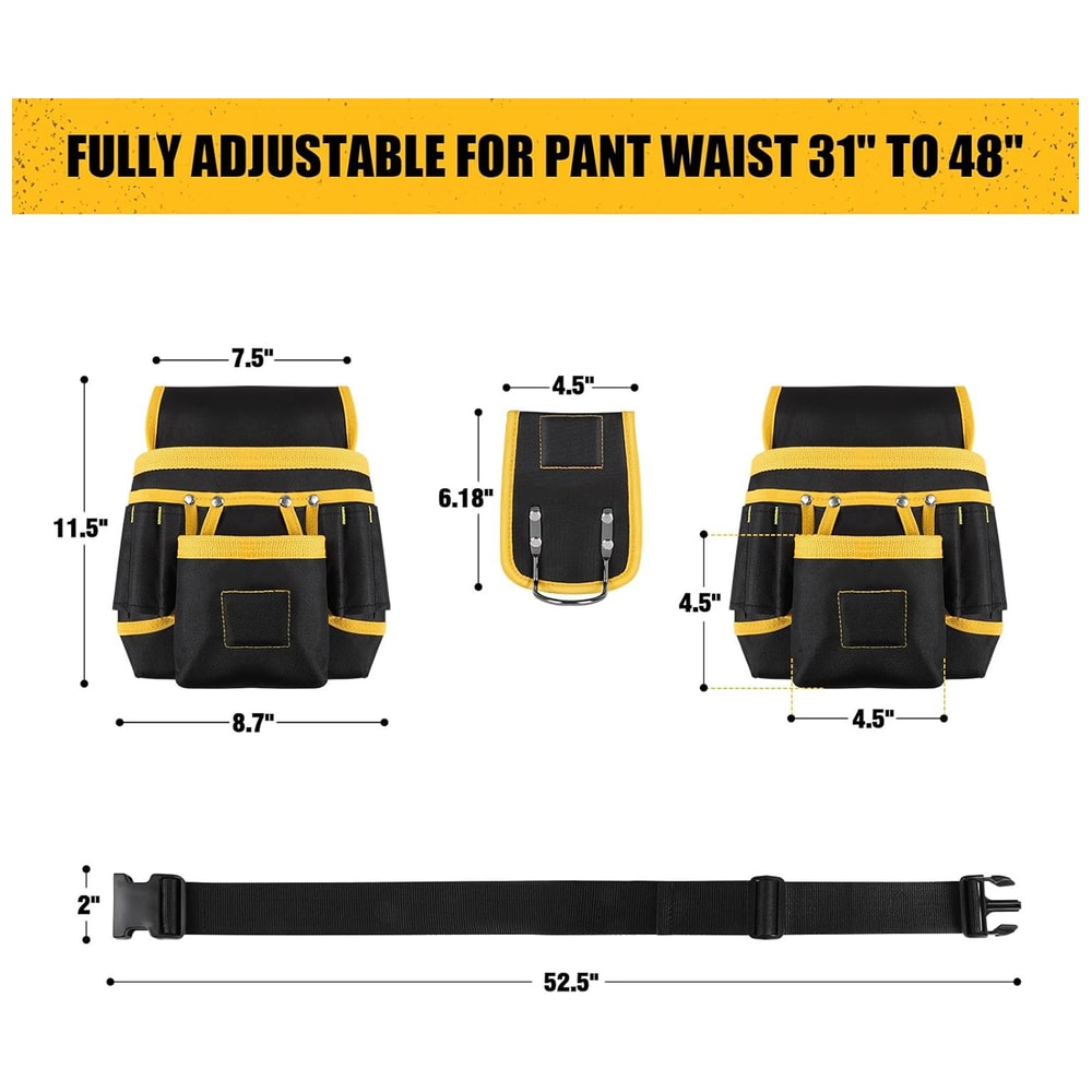 Tool Belt Bag Adjustable Utility Belt With Pockets Detachable Work Pouch Heavy Waist Apron Versatil 2