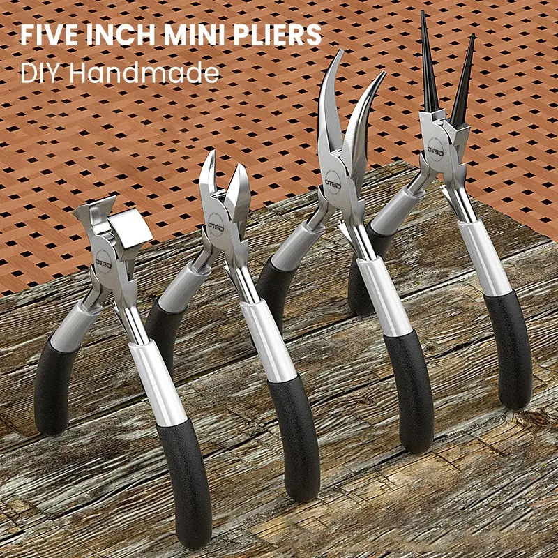 Mini Pointed Toothless Flat Mouth Extended Needle Mouth Pliers Set, Oblique Mouth Wire Binding Pliers, Flat Mouth Pliers